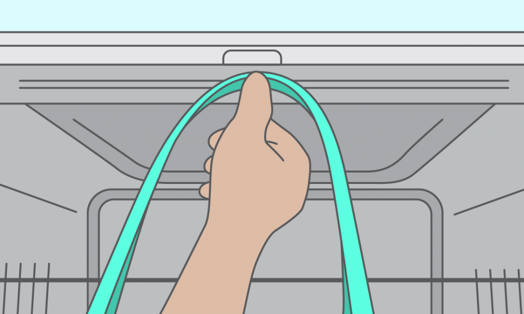 how to press the seal's midpoint into the center point of the channel on the top of the dishwasher